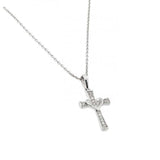 Sterling Silver Rhodium Plated Clear CZ Cross Pendant Necklace