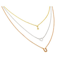 Load image into Gallery viewer, Sterling Silver Rhodium Gold and Rose Gold Plated Clear CZ ILY I Heart You Pendant Necklace