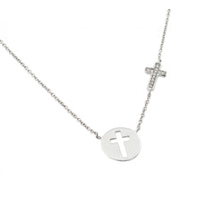 Load image into Gallery viewer, Sterling Silver Rhodium Plated Clear CZ Cross Cutout Pendant Necklace