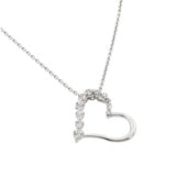 Sterling Silver Rhodium Plated Heart Shaped Pendant Necklace With CZ Stones