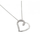 Sterling Silver Rhodium Plated Clear CZ Heart Pendant Necklace