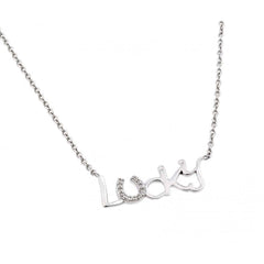 Sterling SilverRhodium Plated Clear CZ Lucky Necklace