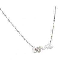 Load image into Gallery viewer, Sterling Silver Rhodium Plated Clear CZ Love Necklace