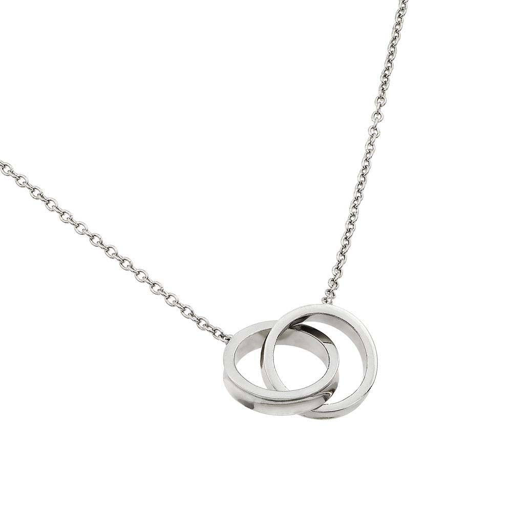 Sterling Silver Rhodium Plated Interlocking Rings Pendant Necklace