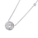 Sterling Silver Nickel Free Rhodium Plated Round Cut CZ Stone Necklace with Clear Small CZ Stones OutlineAnd Lobster Claw ClaspAnd and Chain Length of 16  + 2  Extension