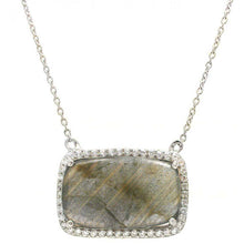 Load image into Gallery viewer, Sterling Silver Nickel Free Rhodium Plated Labradorite Necklace with Clear CZ Stones Outline