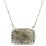 Sterling Silver Nickel Free Rhodium Plated Labradorite Necklace with Clear CZ Stones Outline