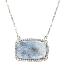Load image into Gallery viewer, Sterling Silver Nickel Free Rhodium Plated Moonstone Necklace with Clear CZ Stones Outline