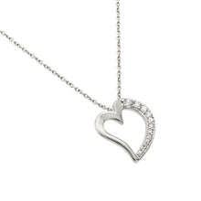 Load image into Gallery viewer, Sterling Silver Rhodium Plated Clear CZ Squished Heart Pendant Necklace