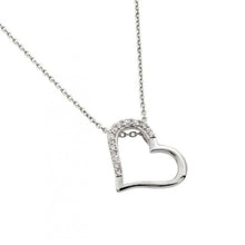 Load image into Gallery viewer, Sterling Silver Rhodium Plated Clear CZ Slanted Heart Pendant Necklace