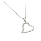 Sterling Silver Rhodium Plated Clear CZ Slanted Heart Pendant Necklace