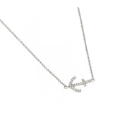 Sterling Silver Rhodium Plated Clear CZ Anchor Pendant Necklace