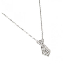 Load image into Gallery viewer, Sterling Silver Rhodium Plated Clear CZ Tie Pendant Necklace