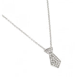 Sterling Silver Rhodium Plated Clear CZ Tie Pendant Necklace