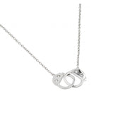 Sterling Silver Rhodium Plated Clear CZ Handcuffs Pendant Necklace