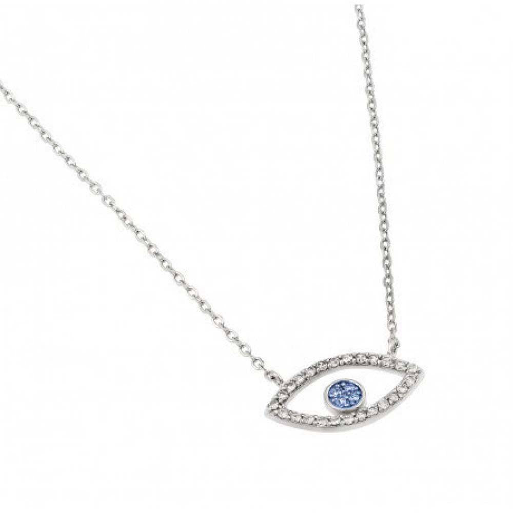 Sterling Silver Rhodium Plated Clear CZ Eye Pendant Necklace
