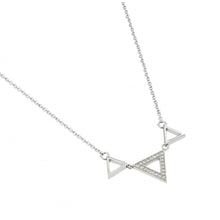 Load image into Gallery viewer, Sterling Silver Rhodium Plated Clear CZ Triple Triangle Pendant Necklace