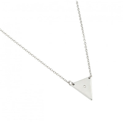 Sterling Silver Rhodium Plated Clear CZ Triangle Pendant Necklace
