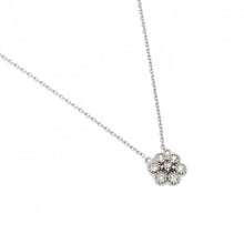 Load image into Gallery viewer, Sterling Silver Rhodium Plated Flower Necklace  with Round Clear CZ StonesAnd and Chain Length of 16  Plus 2  Extension
