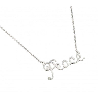 Sterling Silver Rhodium Plated Clear CZ Peace Necklace