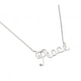 Sterling Silver Rhodium Plated Clear CZ Peace Necklace