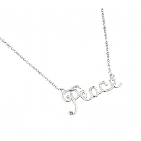 Sterling Silver Rhodium Plated Clear CZ Peace Necklace
