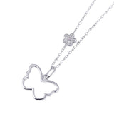 High Polished Sterling Silver Rhodium Plated Open Butterfly Necklace with Flower Paved CZ StonesAnd Adjustable Chain Length of 16-18 Inches