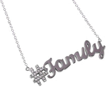 Load image into Gallery viewer, Sterling Silver Rhodium Plated Necklace with Hashtag Family Pendant Inlaid with Clear Cz StonesAnd Spring Clasp ClosureAnd Length of 16  with 2  extension