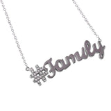 Sterling Silver Rhodium Plated Necklace with Hashtag Family Pendant Inlaid with Clear Cz StonesAnd Spring Clasp ClosureAnd Length of 16  with 2  extension