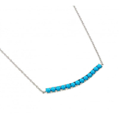 Sterling Silver Rhodium Plated Horizontal Bar Necklace with Round Turquoise InlaysAnd Chain Length of 16  Plus 2  Extension