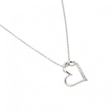 Load image into Gallery viewer, High Polished Sterling Silver Rhodium Plated Slanted Heart Necklace with Small Round CZ StonesAnd Chain Length of 16  Plus 2  Extension