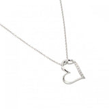 High Polished Sterling Silver Rhodium Plated Slanted Heart Necklace with Small Round CZ StonesAnd Chain Length of 16  Plus 2  Extension