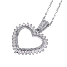 Load image into Gallery viewer, Rhodium Plated Sterling Silver Stylish Open Heart Necklace with Unique Outline and Clear Round CZ Stones InlayAnd Chain Length of 16-20 Inches