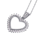 Rhodium Plated Sterling Silver Stylish Open Heart Necklace with Unique Outline and Clear Round CZ Stones InlayAnd Chain Length of 16-20 Inches