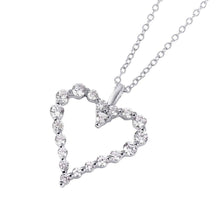 Load image into Gallery viewer, Rhodium Plated Sterling Silver Stylish Open Heart Necklace with Clear Round CZ Stones InlayAnd Chain Length of 16  Plus 2  Extension