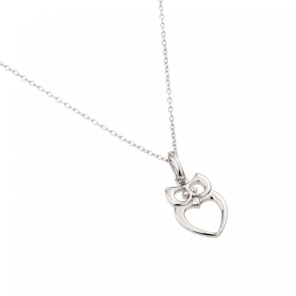 Sterling Silver Rhodium Plated High Polished Open Owl Design NecklaceAnd Chain Length of 16  Plus 2  Extension
