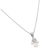 Load image into Gallery viewer, Sterling Silver Rhodium Plated High Polished Open Hand with Heart CZ Paved PendantAnd  Chain Length of 16  Plus 2  Extension