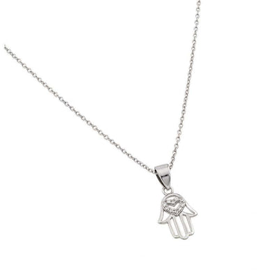 Sterling Silver Rhodium Plated High Polished Open Hand with Heart CZ Paved PendantAnd  Chain Length of 16  Plus 2  Extension