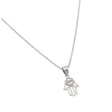 Sterling Silver Rhodium Plated High Polished Open Hand with Heart CZ Paved PendantAnd  Chain Length of 16  Plus 2  Extension