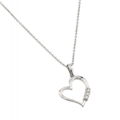 Sterling Silver Rhodium Plated High Polished Open Heart Pendant with CZ Stones InlayAnd Chain Length of 16  Plus 2  Extension