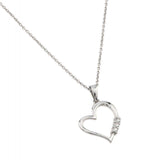 Sterling Silver Rhodium Plated High Polished Open Heart Pendant with CZ Stones InlayAnd Chain Length of 16  Plus 2  Extension