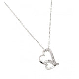 Rhodium Plated Sterling Silver Fashionable Interwined 2 Heart Paved CZ Necklace with Chain Length of 16  Plus 2  Extension