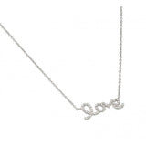 Rhodium Plated Sterling Silver Cursive Love Necklace with Chain Length of 16  Plus 2  Extension