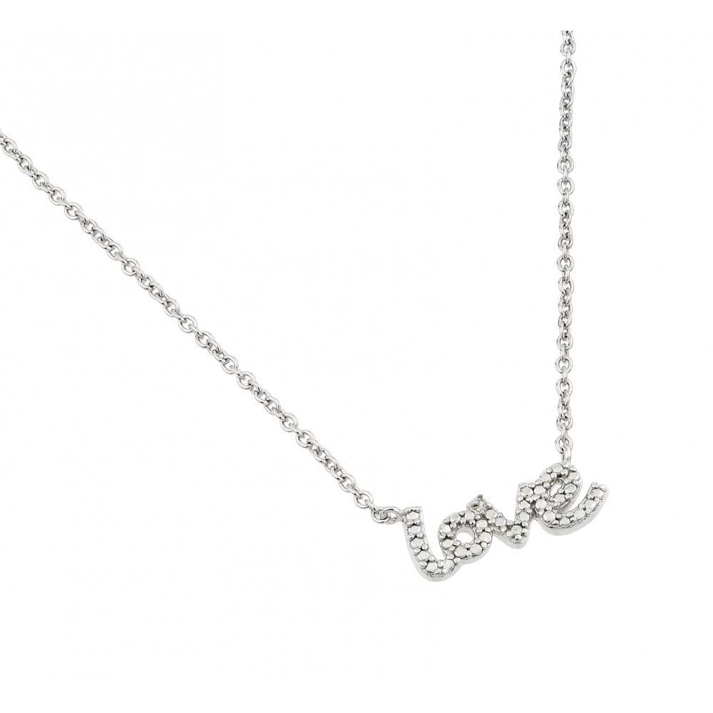Rhodium Plated Sterling Silver Textured Love Necklace with Chain Length of 16  Plus 2  Extension