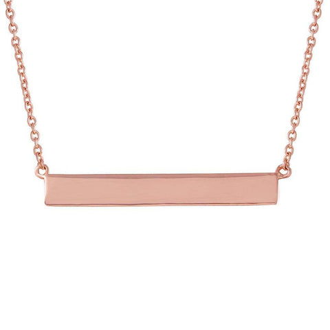 Sterling Silver Stylish Rose Gold Plated Rectangle Tag Necklace with Chain Length of 16  Plus 2  Extension