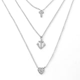 Sterling Silver Fancy Three Strands Necklace with Pave CrossAnd Anchor and Heart PendantAnd Lobster Clasp ClosureAnd Length of 16
