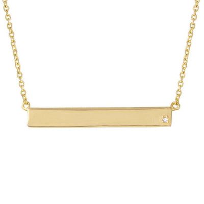 Sterling Silver Stylish Gold Plated Bar Necklace with Small Round Cut CZ Stone