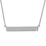 Sterling Silver Stylish Rhodium Plated Bar Necklace with Small Round Cut CZ Stone and Springring Clasp