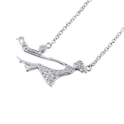 Sterling Silver Rhodium Plated Elegant Mother and Child Necklace With Clear CZ StonesAnd Adjustable Length of 16-18 inches