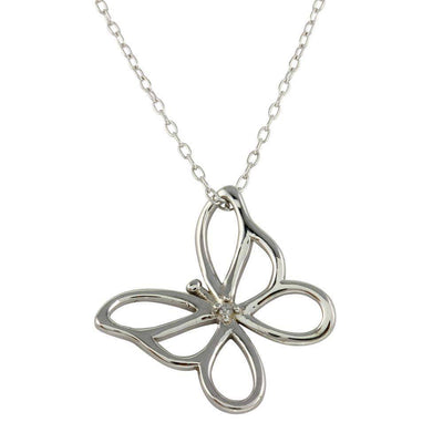 Sterling Silver Rhodium Plated Open Butterfly Necklace
